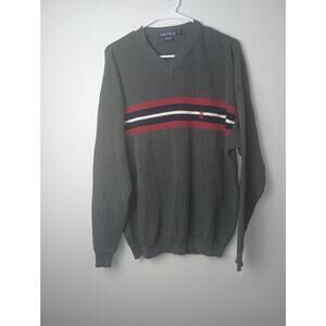 Vtg 90s Gray Red Nautica Preppy Pullover Sweatshirt Sweater Men's Large